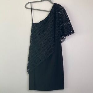 Lauren Ralph Lauren| One Shoulder Black Dress with Lace Overlay sz 6